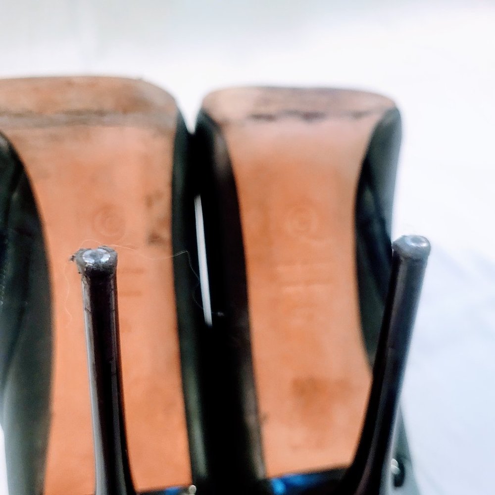 Alexander McQueen Black Leather Ankle Stiletto Booties Platform Peep Toe Heels - Picture 11 of 15